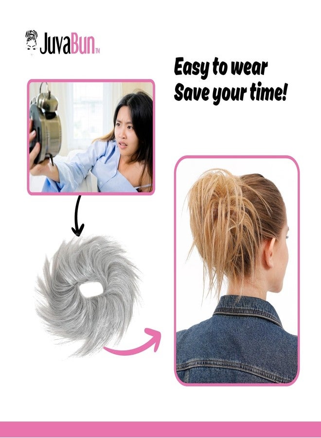 JuvaBun Light Gray Tousled Messy Bun Hair Piece – Updo Hair Pieces Scrunchie for Women, Adds Volume to Thin Hair, Quick Styling, Washable & Soft Natural Look_Llight Gray - Image 4